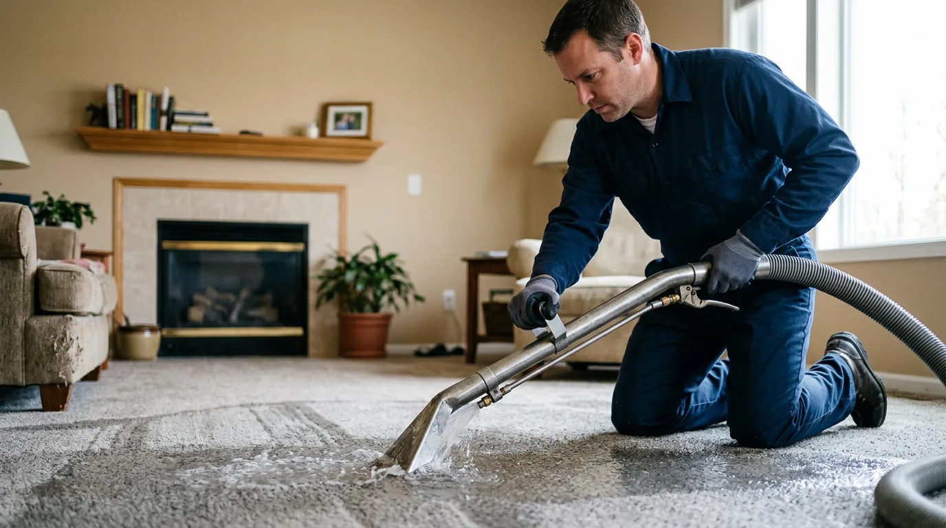 Water damage restoration technician working near Metcalf, IL